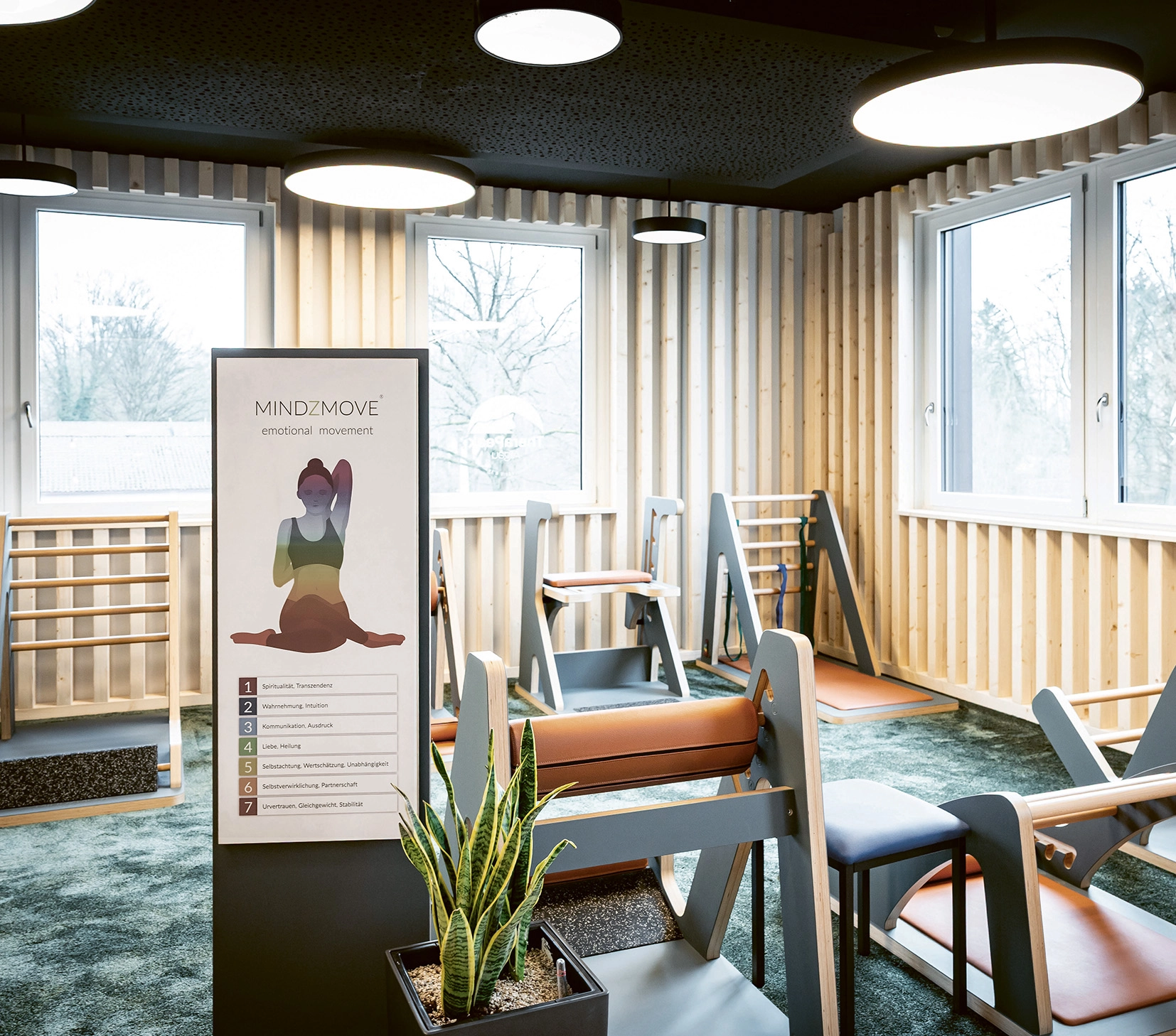 Therapeak_Lichtplanung modernes Fitnessstudio mit offenem Raumkonzept